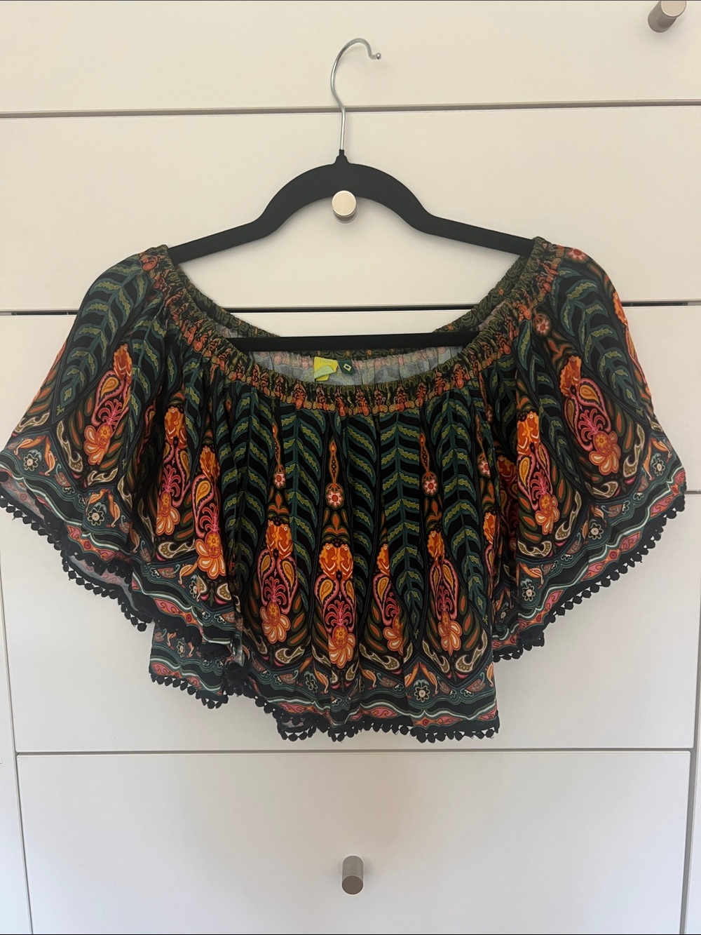 FARM Rio Green Multi Off-Shoulder Floral Flutter Sleeve Crop Top - Picture 4 of 6